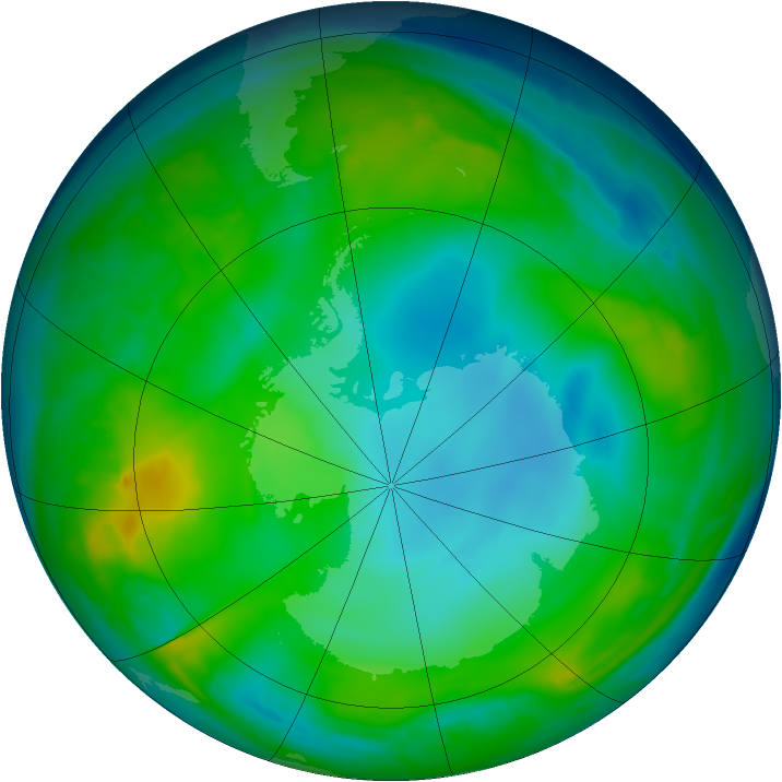 Antarctic ozone map for 18 June 2015